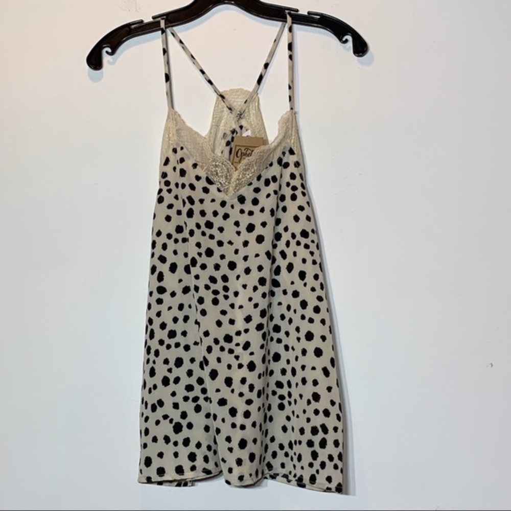 NWT Macaron lace trim spotted cami handkerchief tank top‎
